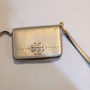 Tory Burch Metallic Gold Leather Wristlet Clutch